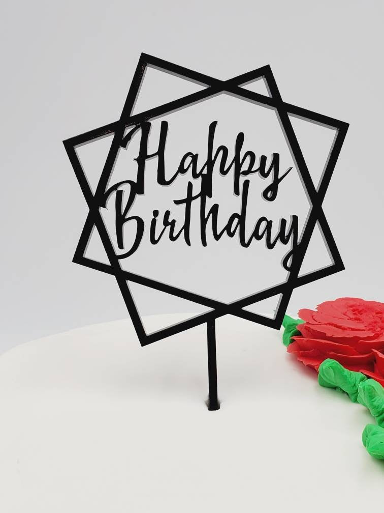 Framed Geometric Square Happy Birthday Cake Topper
